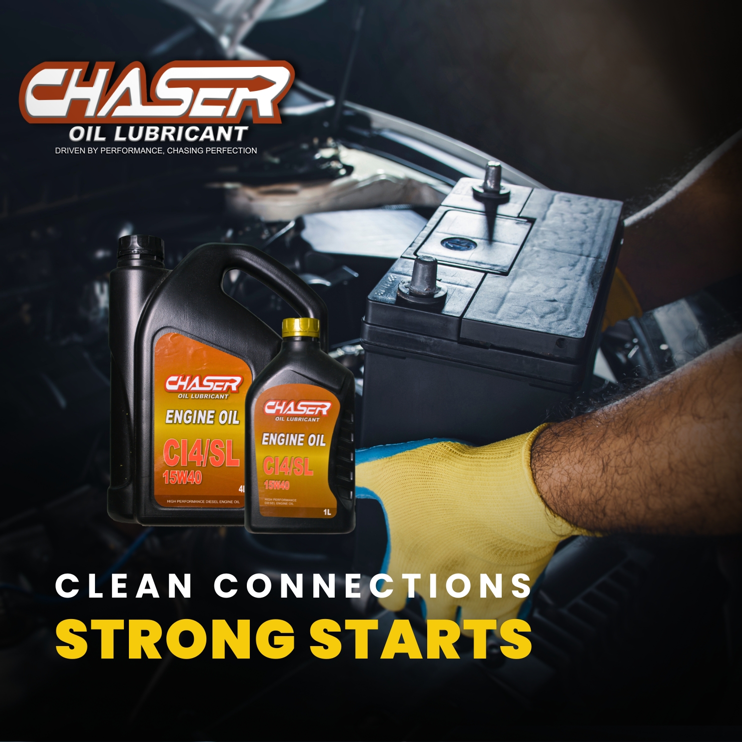 Chaser Oil Lubricant tip — Clean the battery terminals