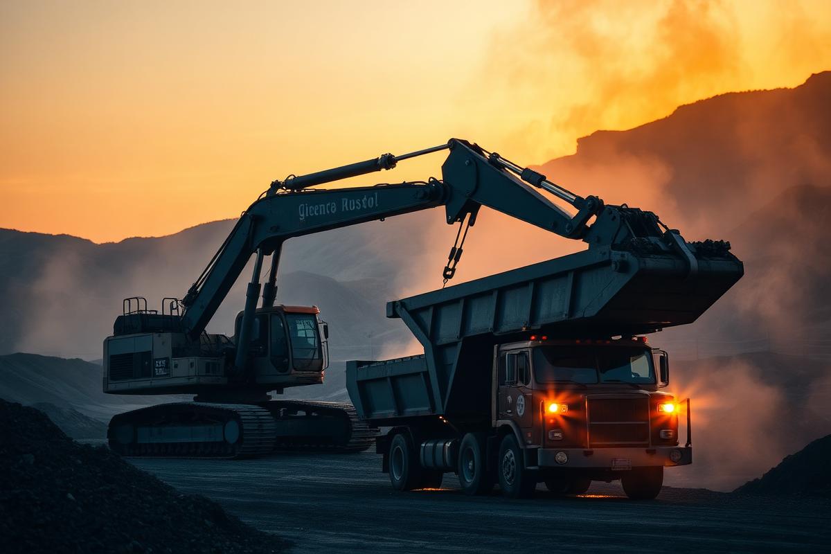Heavy construction equipment at a quarry