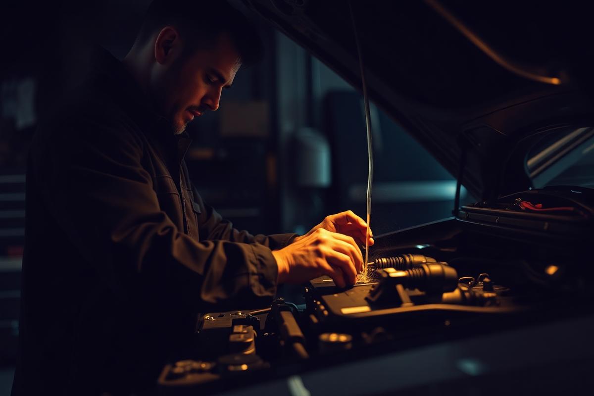 Mechanic servicing an engine